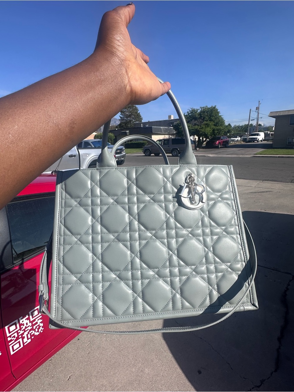 Dior Quilted Tote Bag in Pale Gray with Silver Hardware - Picture 5 of 6